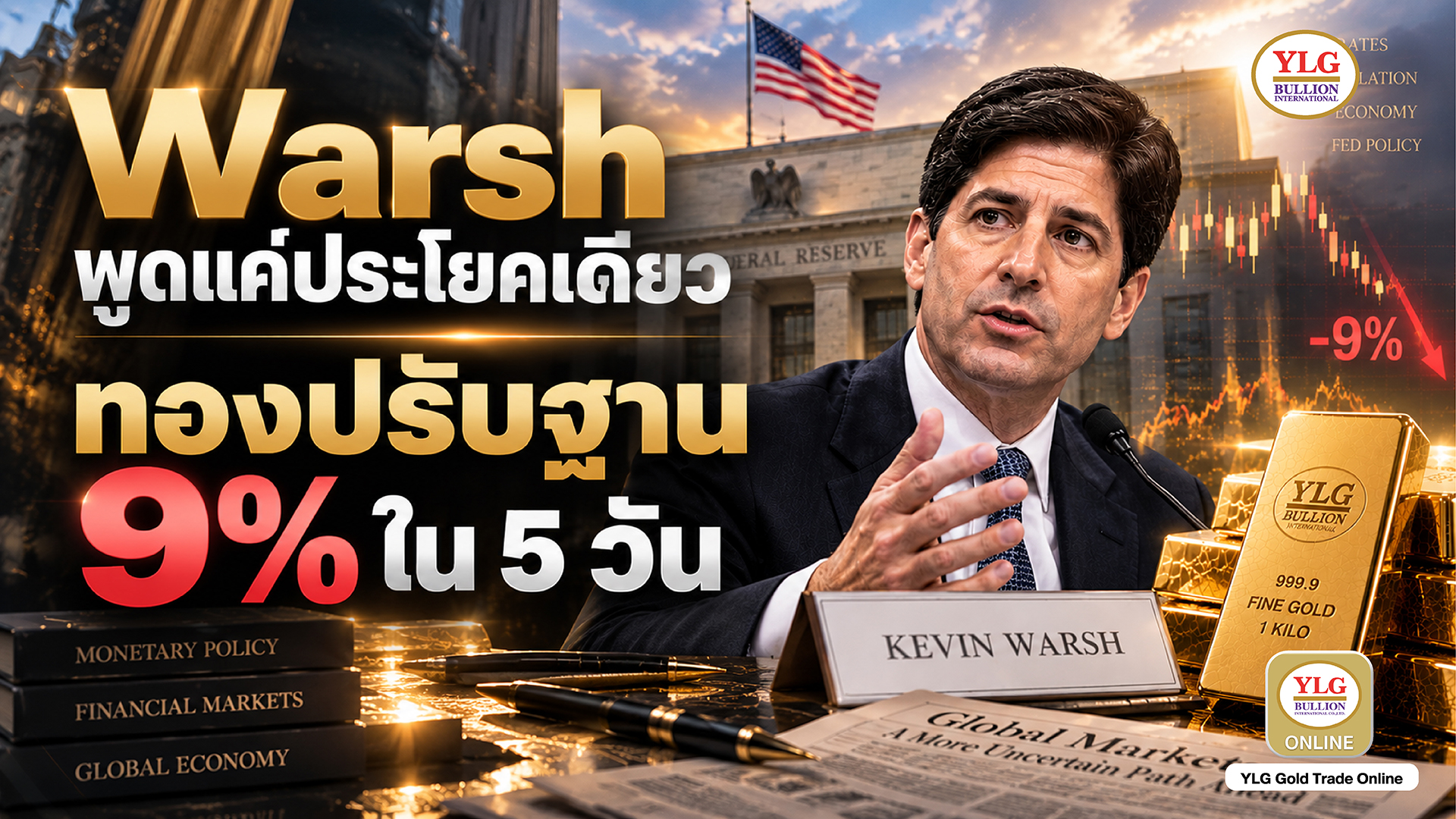 Warsh พูดแค่ประโยคเดียว ทองปรับฐาน 9% ใน 5 วัน