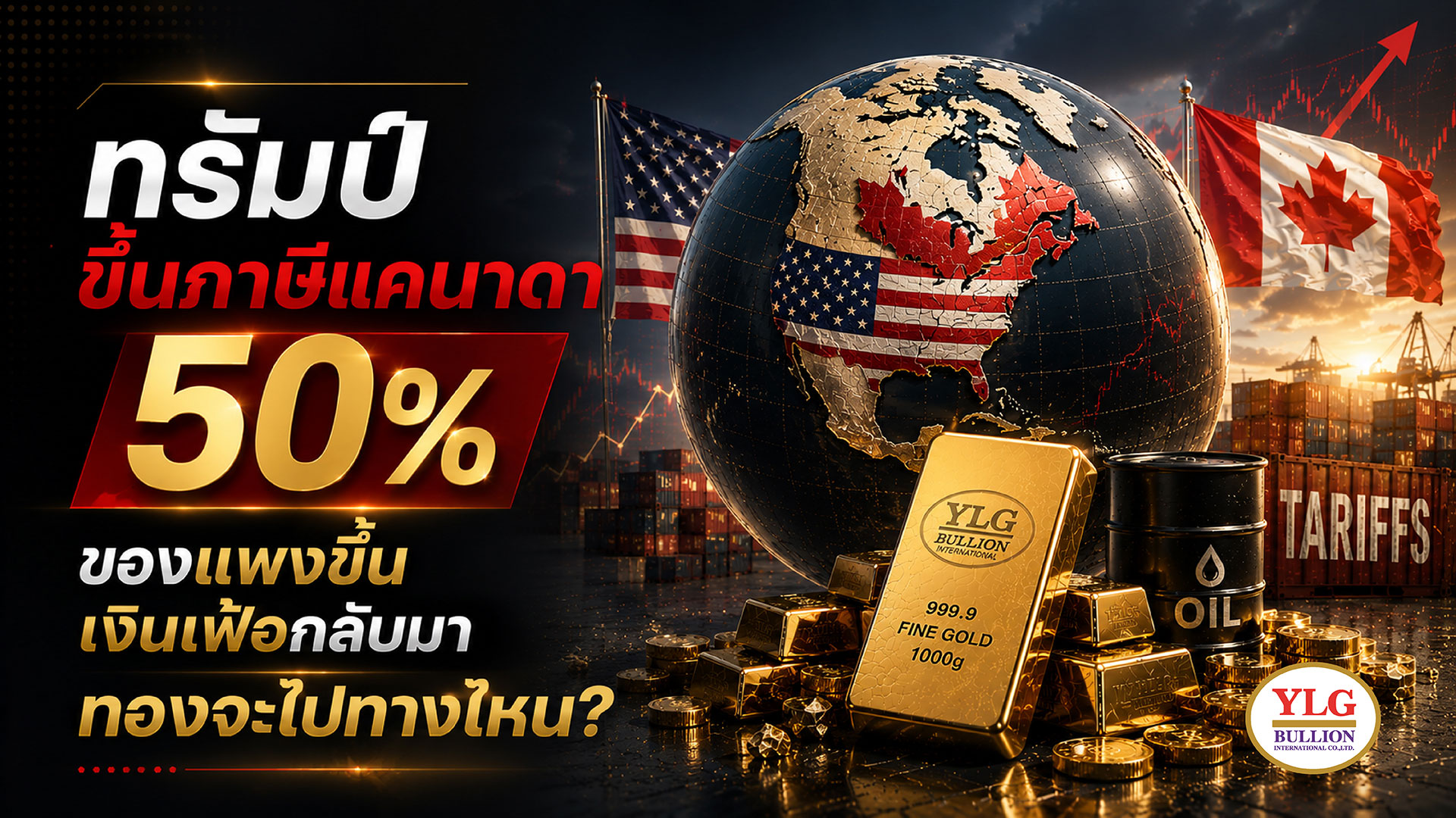 ทรัมป์ขึ้นภาษีแคนาดา 50%  ของแพงขึ้น เงินเฟ้อกลับมา ทองจะไปทางไหน?