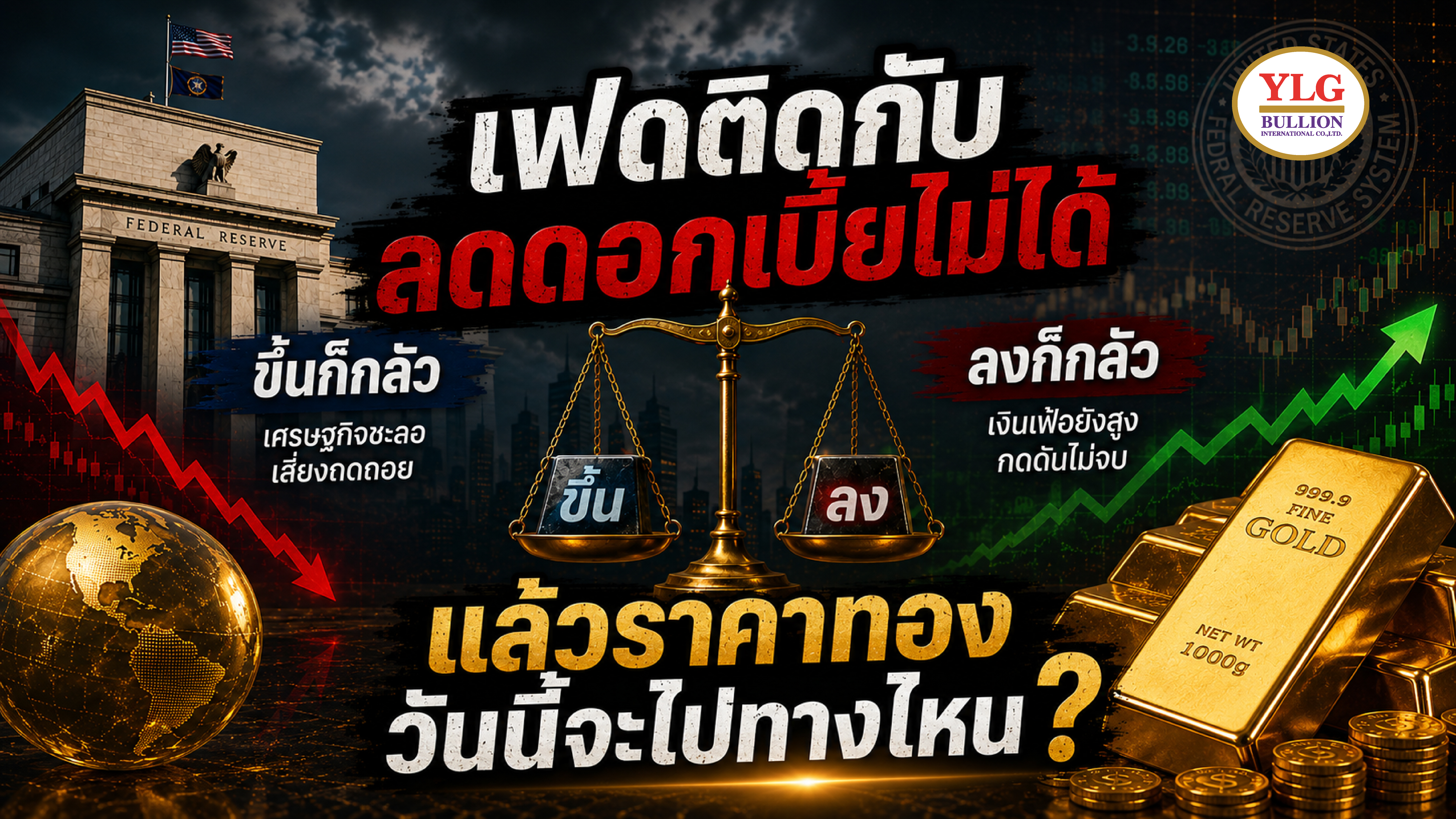 เฟดติดกับ  ลดดอกเบี้ยไม่ได้ ขึ้นก็กลัว แล้วราคาทองวันนี้จะไปทางไหน?