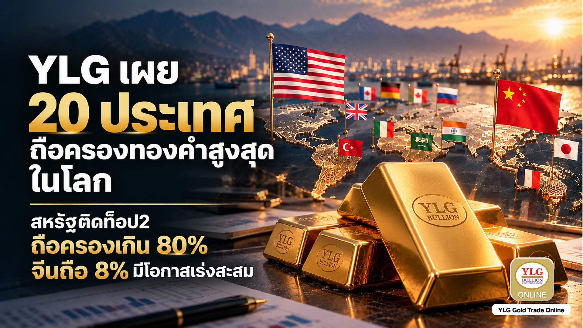 YLG เผย 20 ประเทศถือครองทองคำสูงสุดในโลก  สหรัฐติดท็อป2 ถือครองเกิน 80% จีนถือ 8% มีโอกาสเร่งสะสม